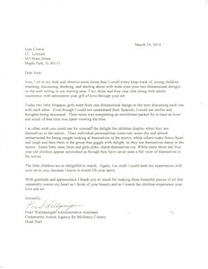 Letter from McHenry County Head Start regarding the chair rail scene installed several years ago.